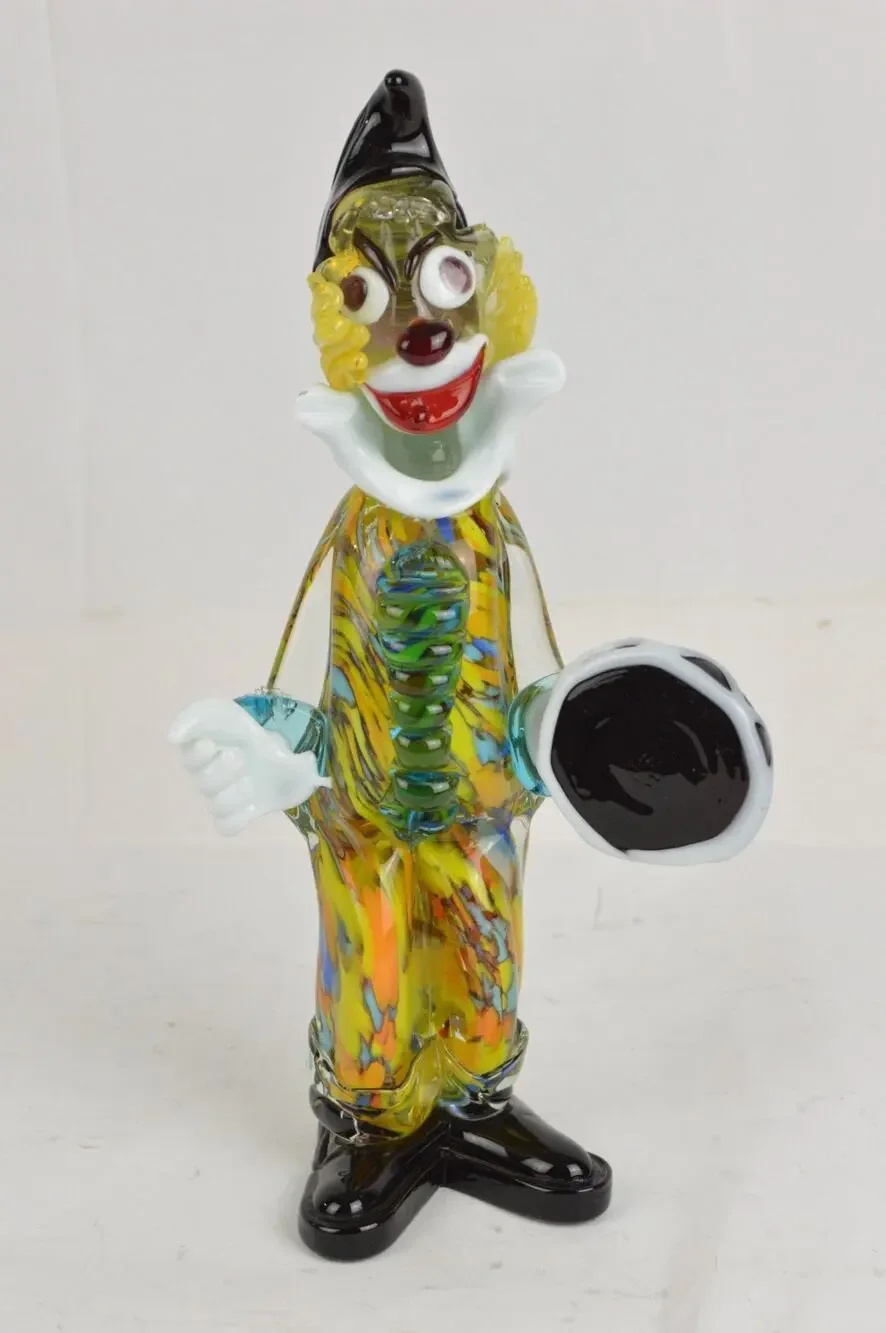 Vintage Murano Italian Hand Blown Art Glass Clown Figurine w/ Tambourine